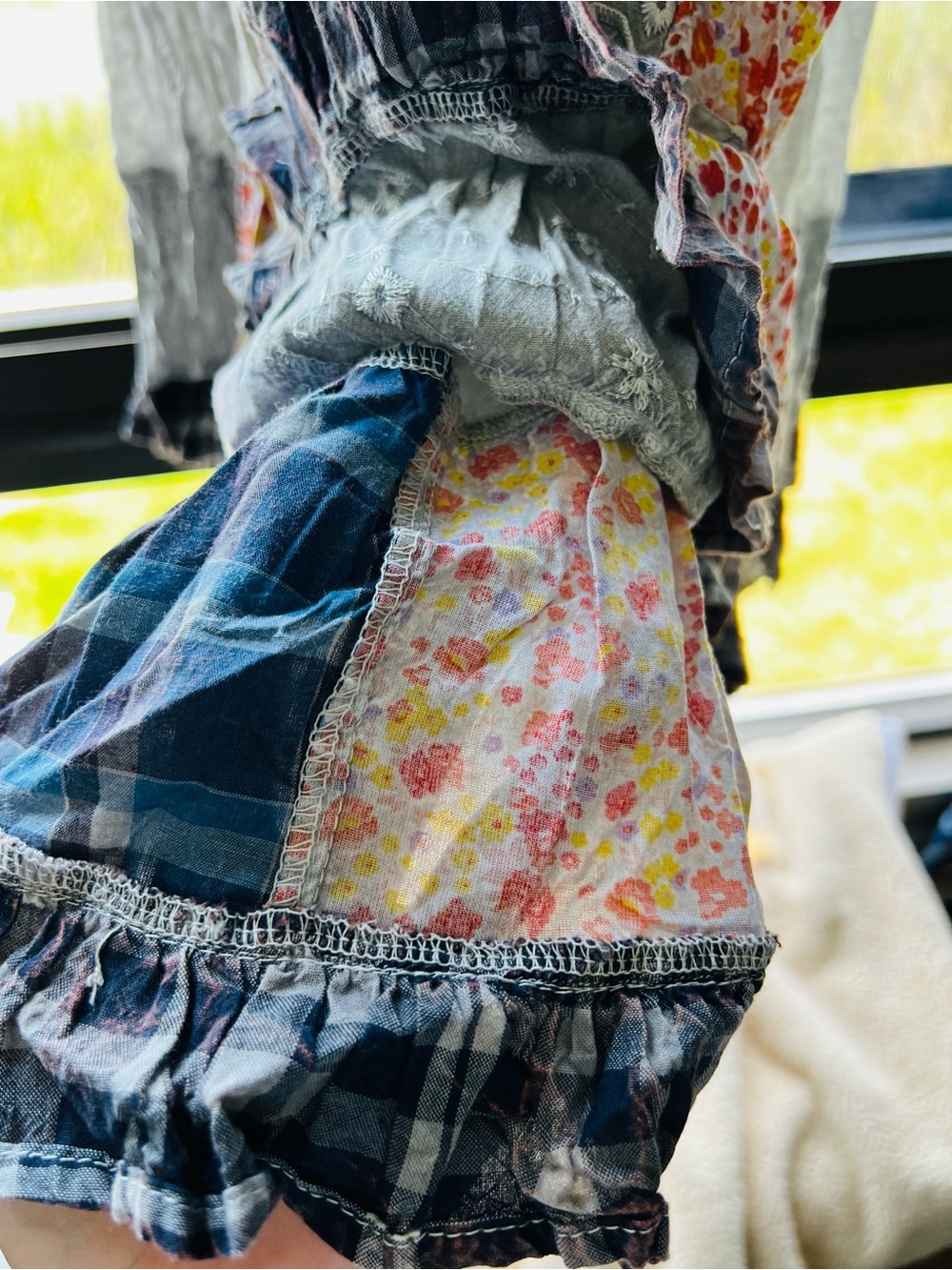 NWT Young Threads Patchwork Boho Smocked Midi Dress Blue Floral Cottagecore Fes - Picture 8 of 16